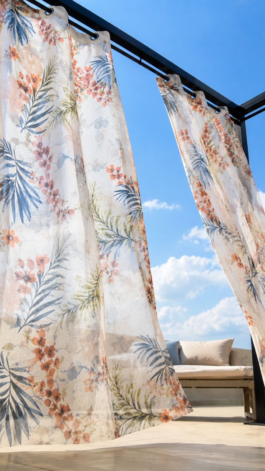 Floral curtains in a bright interior